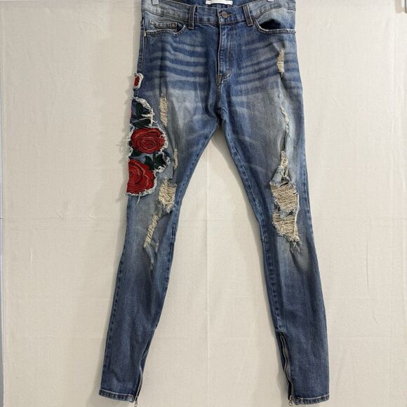 Men Golden Denim Stacked Hand Distressed Embroidered Jeans Men Size 34 - Picture 1 of 12